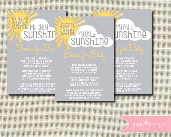 You Are My Sunshine Book Request, You Are My Sunshine Baby Shower, Book  Instead of a Card, Baby Shower Insert, Books for Baby, 