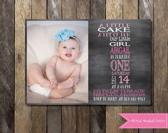 PRINTABLE Chalkboard First Birthday Invitation with Picture - 1st Birthday Invitation -  Girls Boys Birthday Party 4x6 or 5x7