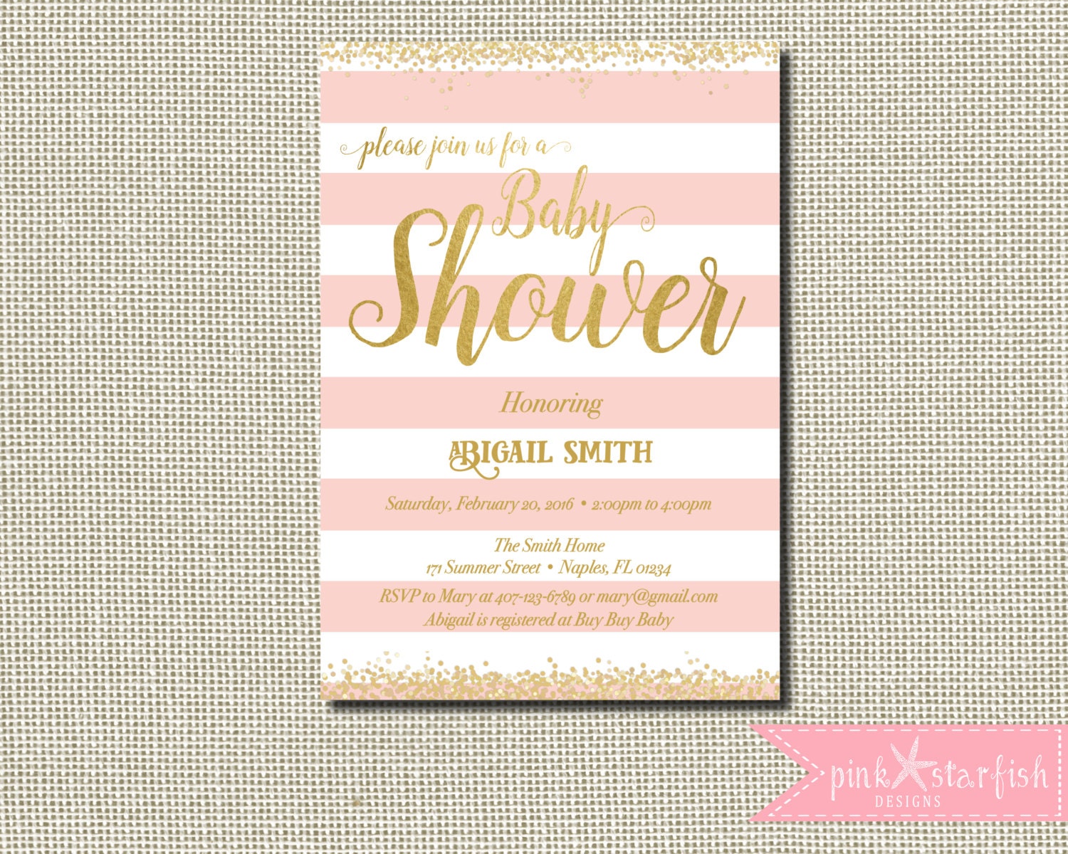 Pink and Gold Baby Shower Invitation Gold Glitter Baby Pink Etsy