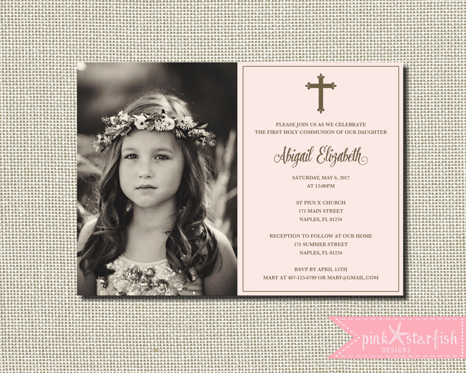 First Communion Invitation Girl First Communion Invitation Etsy