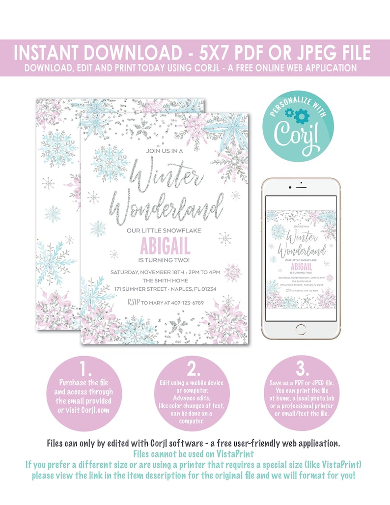 Snowflake Birthday Invitation Winter Birthday Snowflake - Etsy