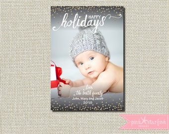 Photo Christmas Card, Holiday Card, Holiday Christmas Card, Glitter Christmas Card, Gold Christmas Card, Glitter Holiday Card, Glitter