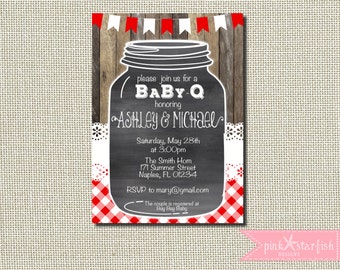 Baby Q Shower Invitation, Baby Q Invitation, BBQ Shower Invitation, Joint Baby Shower Invitation, Chalkboard, Rustic Baby Shower, Mason Jar