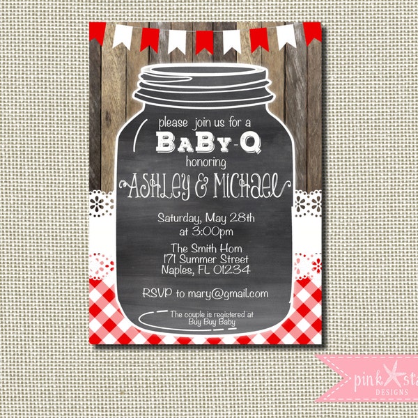 Baby Q Shower Invitation, Baby Q Invitation, BBQ Shower Invitation, Joint Baby Shower Invitation, Chalkboard, Rustic Baby Shower, Mason Jar