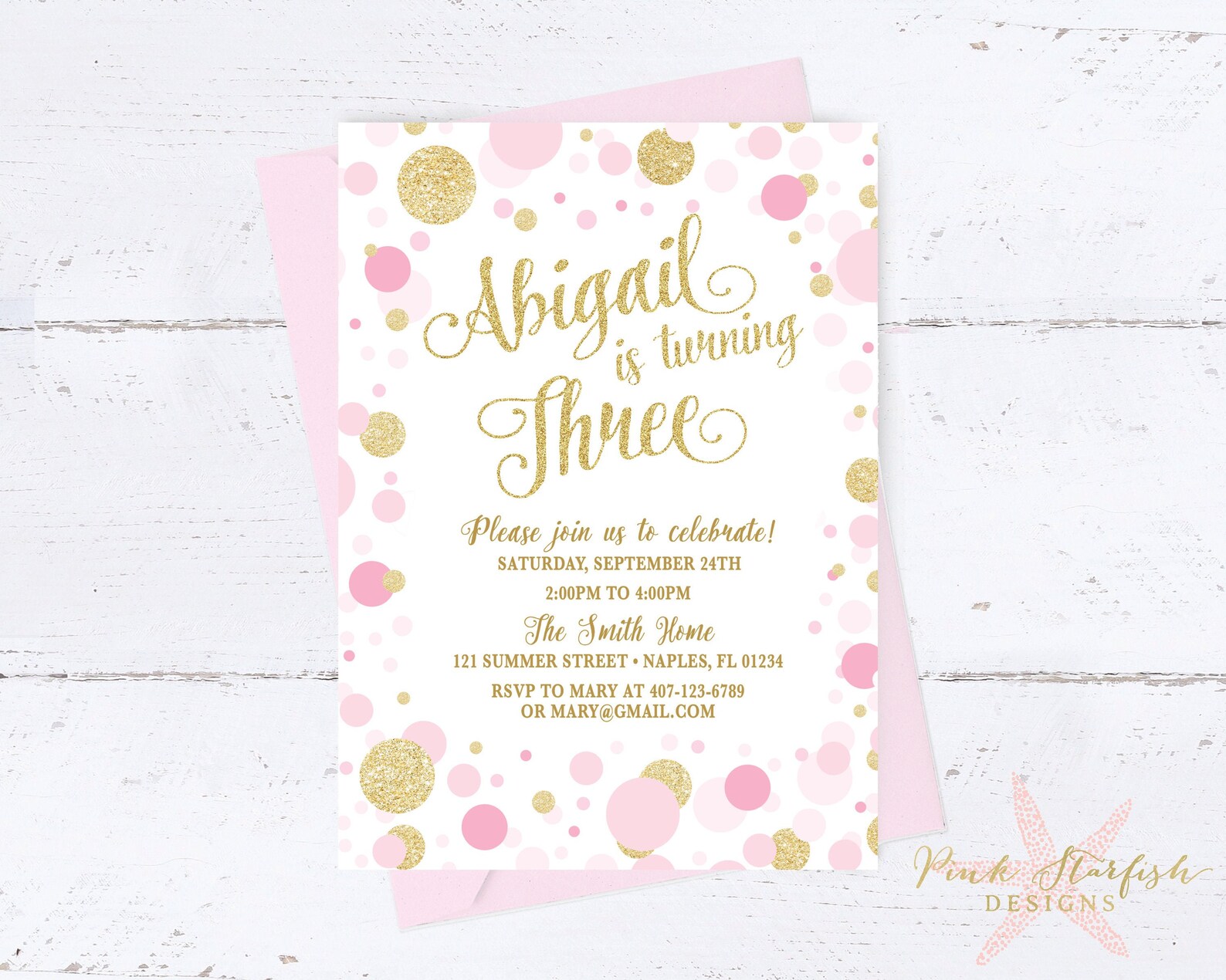 Pink and Gold Birthday Invitation Pink and Gold Confetti - Etsy