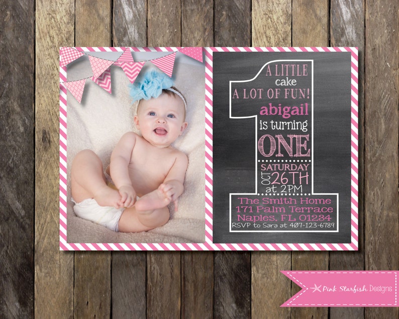 1st Birthday Invitation PRINTABLE Chalkboard First Birthday Invitation with Picture Girls Boys Birthday Party 4x6 or 5x7