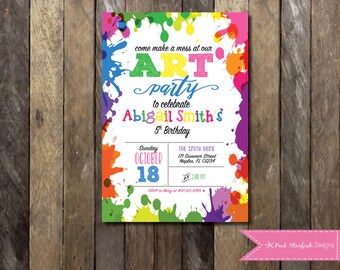 Art Party Invitation, Chalkboard Rainbow Art Party Invitation, Paint Party Invitation, Art Party Birthday, Paint Splatter, Birthday Party