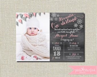 Snowflake Birthday Invitation, Winter Wonderland Invitation, Winter Wonderland, Glitter Invitation, First Birthday Invitation, 1st Birthday