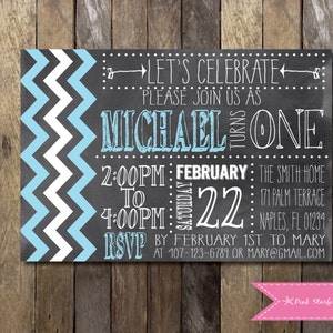 PRINTABLE Chalkboard Chevron First Birthday Invitation 1st Birthday Invitation Girls Boys Birthday Party 4x6 or 5x7 image 1