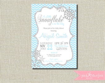 Baby Shower Invitation, Snowflake Baby Shower Invitation, Winter Baby Shower Invitation, Chevron Invitation, Snowflake Invitation, Glitter