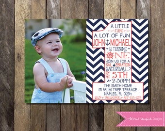 Nautical First Birthday Invitation, 1st Birthday Invitation, Printable Invitation, Nautical, Anchor, Chevron, Nautical Invite, Picture