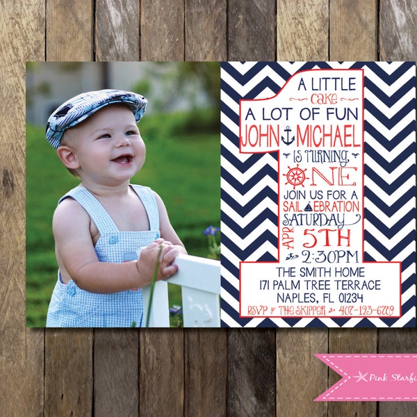 Nautical First Birthday Invitation, 1st Birthday Invitation, Printable Invitation, Nautical, Anchor, Chevron, Nautical Invite, Picture