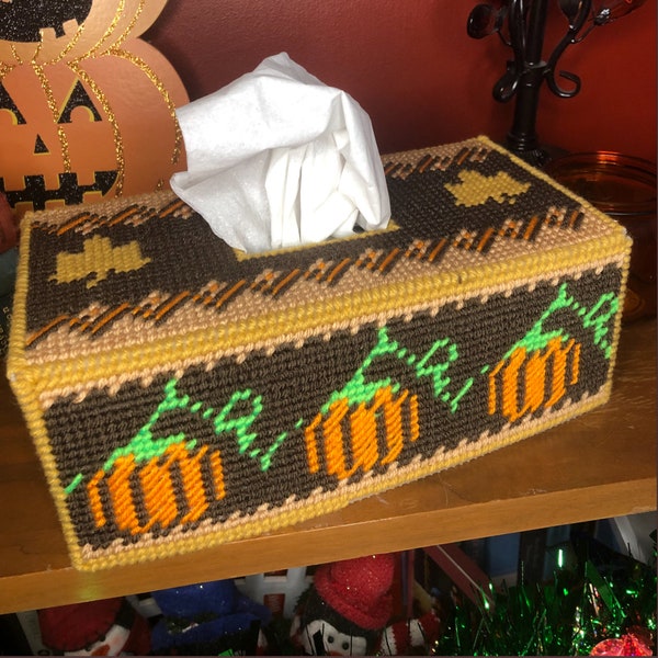 PATTERN Autumn Pumpkin Digital Pattern for Plastic Canvas Tissue Box