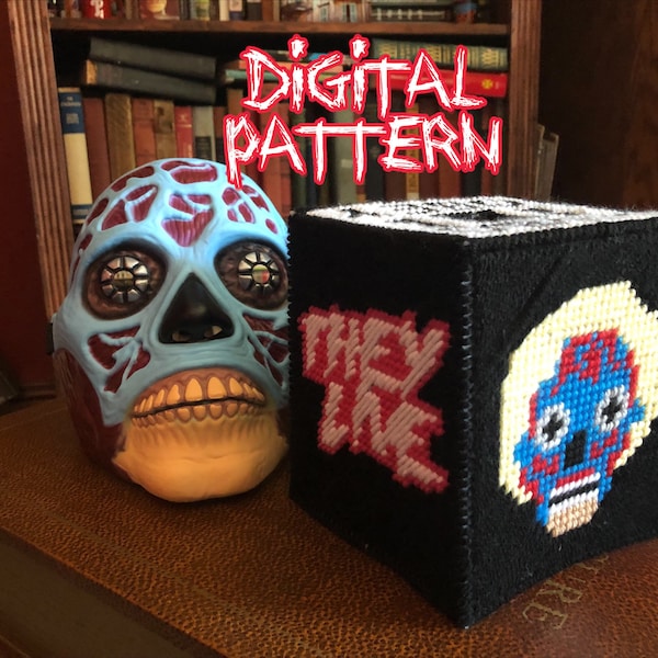 THEY LIVE Plastic Canvas Tissue Box Topper PATTERN