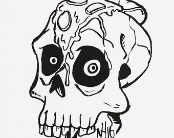 Monster Pizza Party - Skull. Spooky, Halloween, Illustration Art Print.