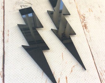 Black Lightning Earrings/ Oversize Statement lightning Bolt Earrings/ Rave/Perspex Party Jewellery/ Huge Earrings