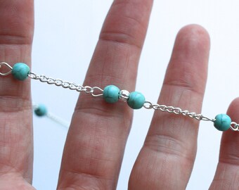 Silver Anklet chain with turquoise beads, adjustable Silver  ankle jewellery