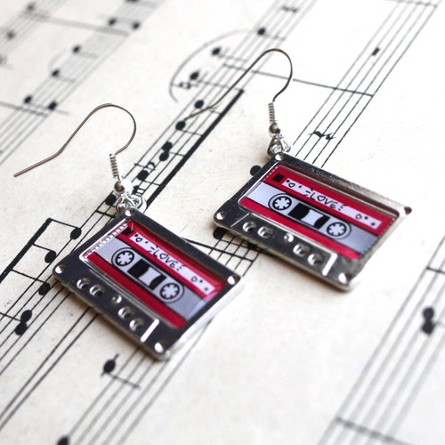 Cassette Retro Earrings/ Mix Tape Retro DJ Music Jewellery/ Etsy UK