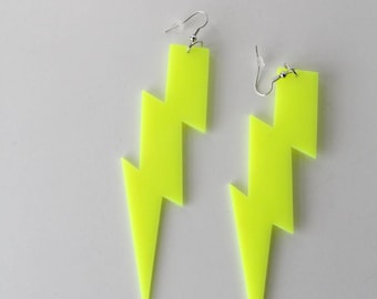 Neon Yellow Lightning Earrings/ Oversize Statement lightning Bolt Earrings/ Rave/ Festival Jewellery/ Huge Earrings