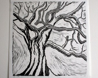 Live Oak Study Linocut