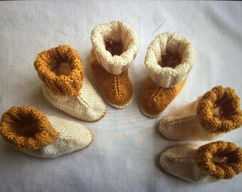 Baby Folded Cuff Boots 6 Months Size Knitting Pattern in English