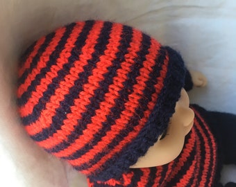 Baby Annabell Doll Striped Beanie Knitting Pattern (DK) in English