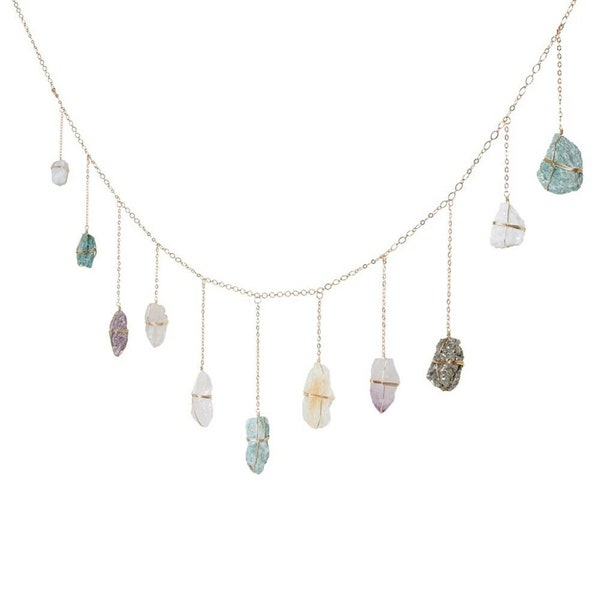 Gorgeous Crystal Gemstone & Metal Garland Wall Hanging  ~ Home Decor ~ Healing Crystals ~ Wall Decor