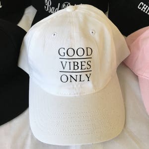 Good Vibes Dad Hat by Fashionisgreat - Pink Khaki White Black
