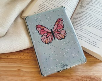 Pink Butterfly Kindle Insert, Coquette Aesthetic Kindle Decor, Hand Drawn Clear Case Art, Easy Kindle Makeover