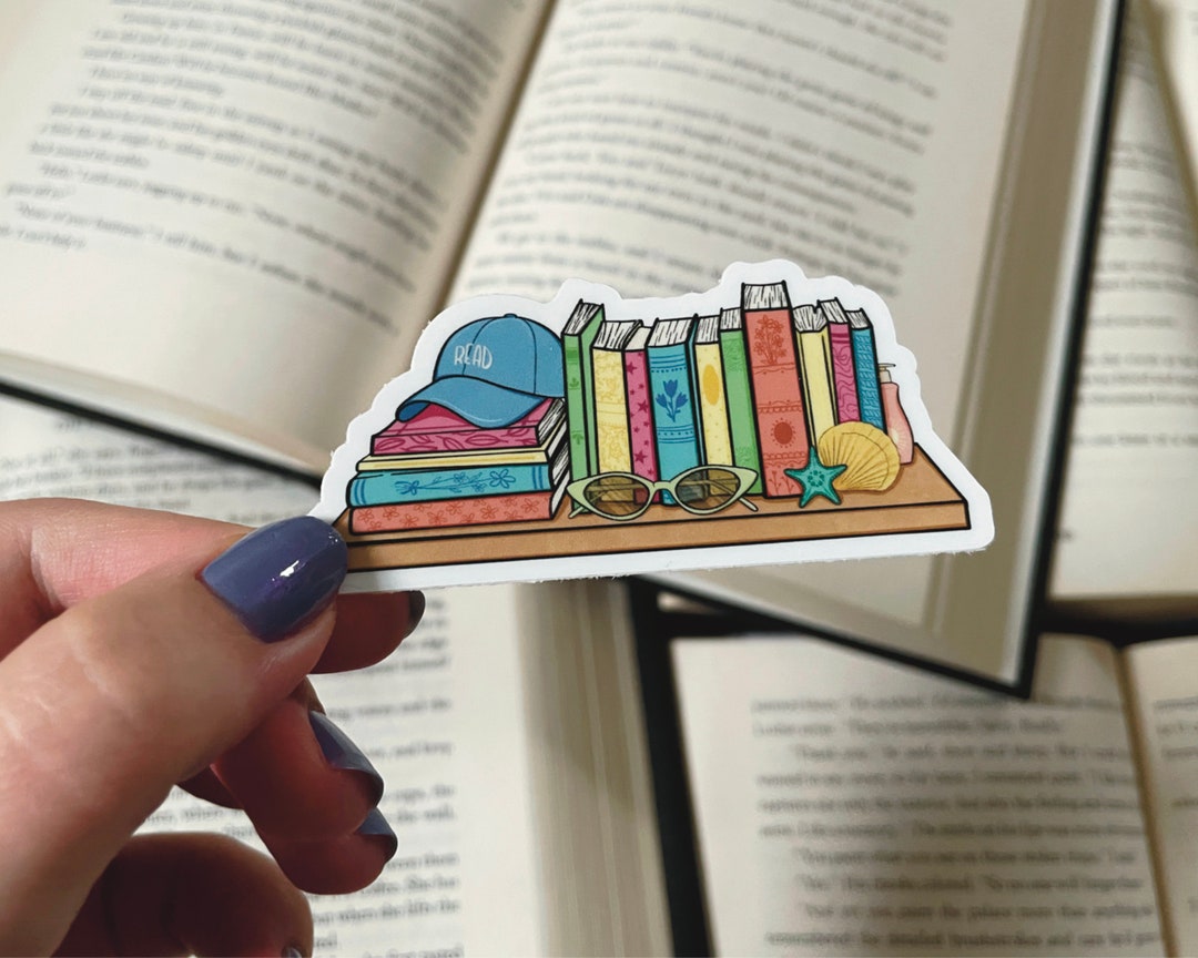 Summer Bookshelf Sticker, Beachy Book Stack Vinyl Sticker, Book Lover ...