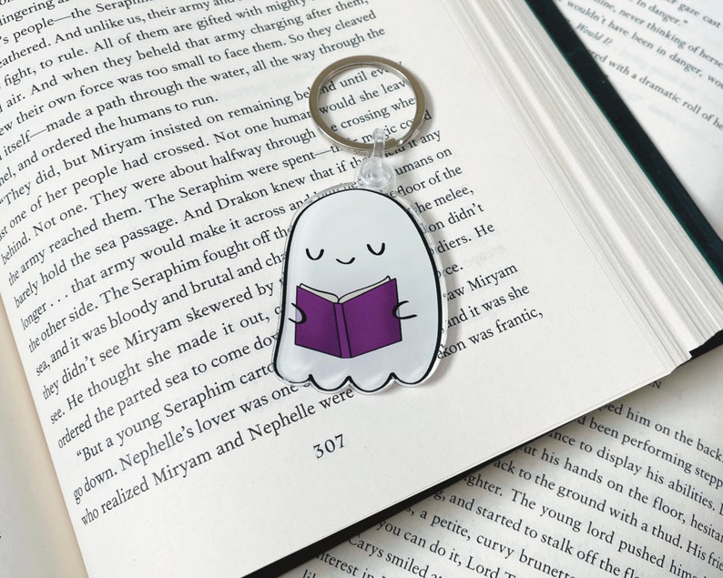 Reading Keychains Ghost Reading Keychain, Cute Acrylic Bookish Keyring, Spooky Ghost ...