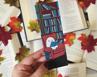 Cozy Ghost Reading Bookmark, Fall Bookish Paper Bookmark, Cute Ghost in Library Autumn Bookmark
