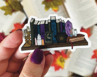 witchy bookshelf sticker, wiccan bookshelf sticker, halloween sticker
