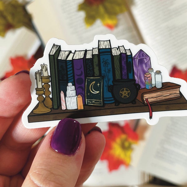 witchy bookshelf sticker, wiccan bookshelf sticker, halloween sticker