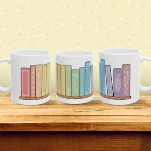Regenbogen Bücherregal Becher, Pride Bücherwurm Geschenk, LGBTQ Leserbecher, Buch-Liebhaber Kaffeetasse, 11 oz 15 oz Keramikbecher, Lesebecher für Pride