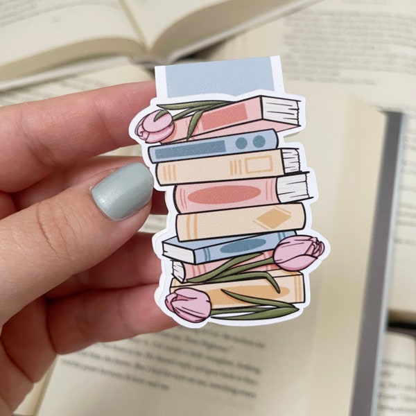 Romantic book stack magnetic bookmark