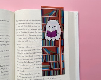 Ghost Library Bookmark, Cute Ghost Reading Bookmark, Halloween Bookish Gift, Spooky Flat Bookmark for Readers