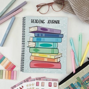Journal de lecture, le journal parfait pour les lecteurs, suivez jusqu'à 50 livres et écrivez vos propres critiques, excellent cadeau pour les lecteurs, pile de livres bleus