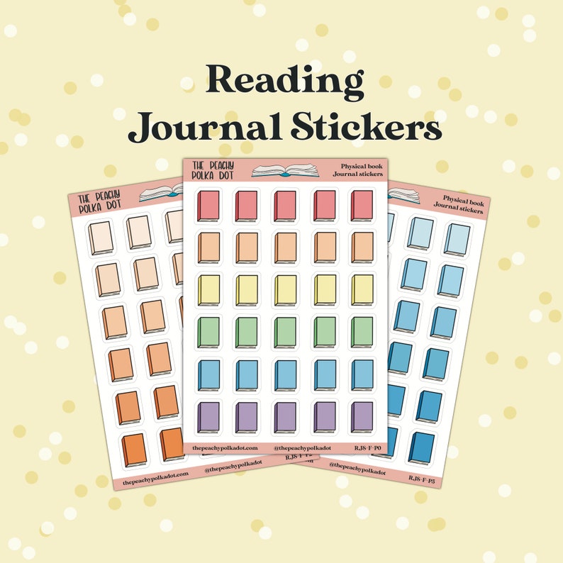 Peut inclure: Un ensemble de 36 autocollants en forme de livre color&eacute;s pour le journal. Les autocollants sont dispos&eacute;s en trois rang&eacute;es de 12, chaque rang&eacute;e pr&eacute;sentant un sch&eacute;ma de couleurs diff&eacute;rent&nbsp;: p&ecirc;che, vert et bleu. Les autocollants sont tous de la m&ecirc;me taille et de la m&ecirc;me forme, et ils pr&eacute;sentent un contour simple d&rsquo;un livre avec une couverture ferm&eacute;e. Les autocollants sont parfaits pour ajouter une touche de fantaisie &agrave; vos pages de journal.