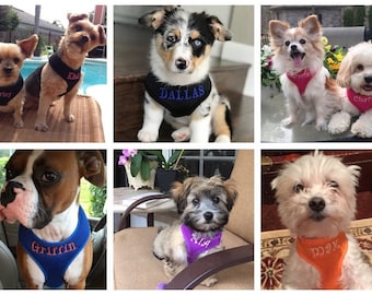 Personalized Soft Mesh Dog Harness Custom Embroidered with Name on Chest - 9 Colors XS - XL