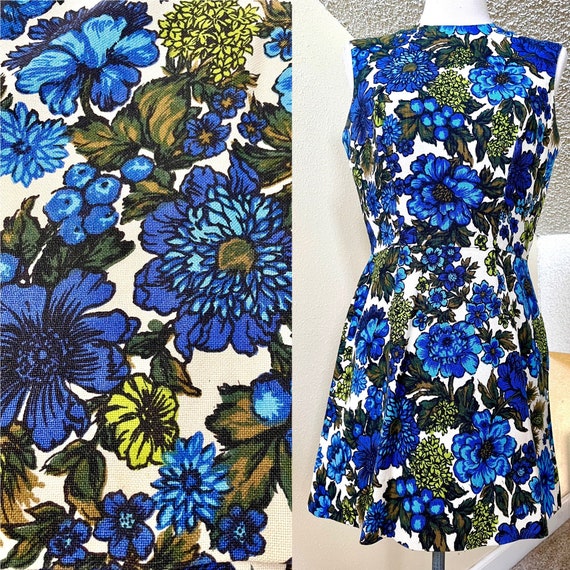 Vintage 60s Blueberry Floral Mini Dress - Size Sm… - image 1