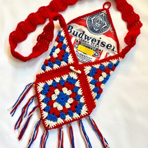 Fringy Crochet Budweiser Bag - Red