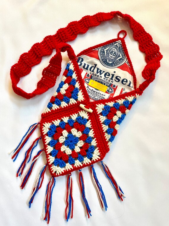 Fringy Crochet Budweiser Bag - Red