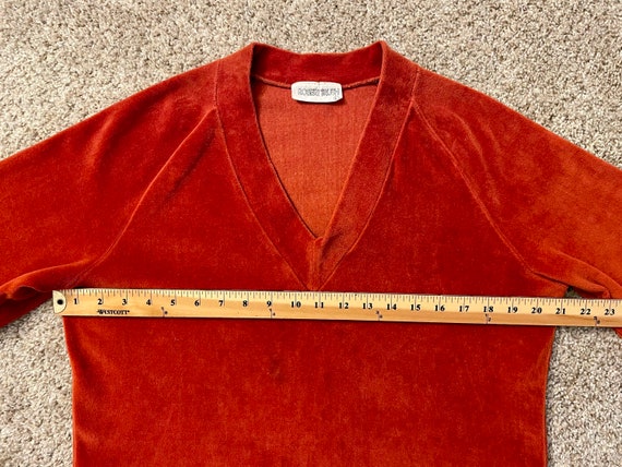 Vintage 70s Dark Rusty Burnt Orange Long Sleeve V… - image 7