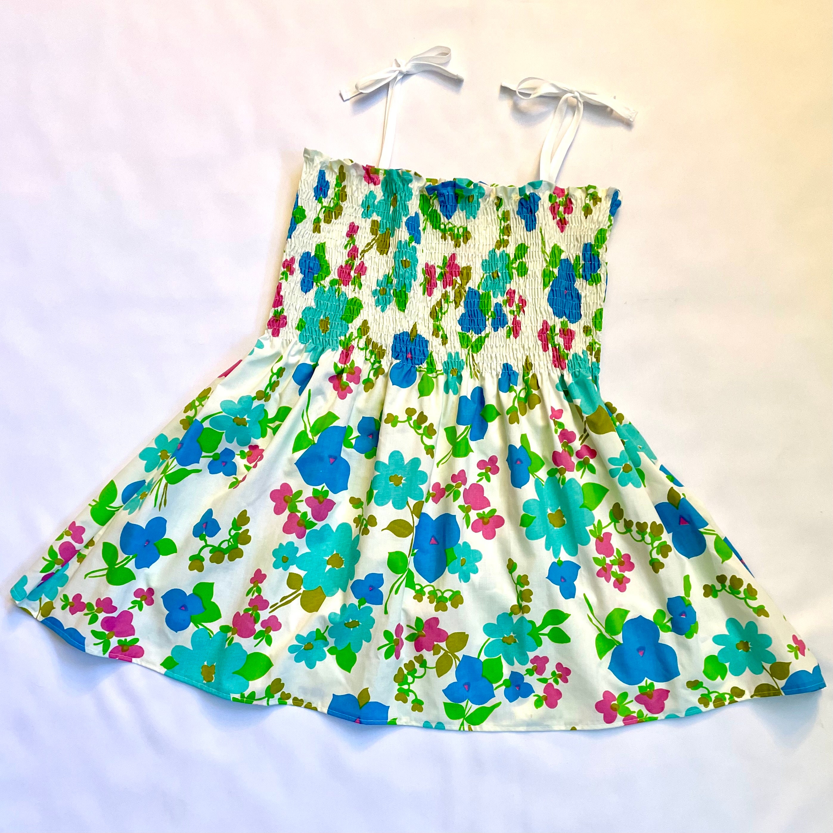 One of a Kind Handmade Shirred Floral Sundress - One Size