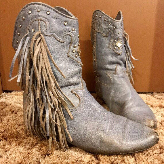 Vintage 80s Pastel Baby Blue Leather Rhinestone St