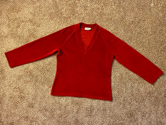 Vintage 70s Dark Rusty Burnt Orange Long Sleeve V… - image 5