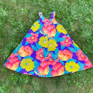 Vintage 90s Beach Cover Up Neon Floral Summer Dress - One Size