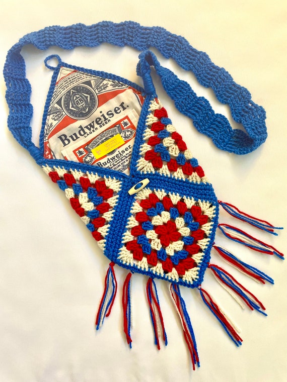 Fringy Crochet Budweiser Bag - Blue