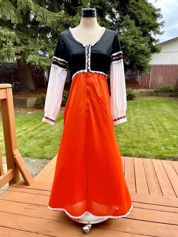 Vintage 70s Sears Brand Folk Maxi House Dress - Size Small